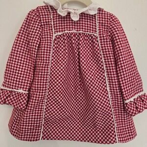 Miranda Spanish Red Houndstooth Lace Collar Dress Baby Girl 24M Wool‎ Blend
